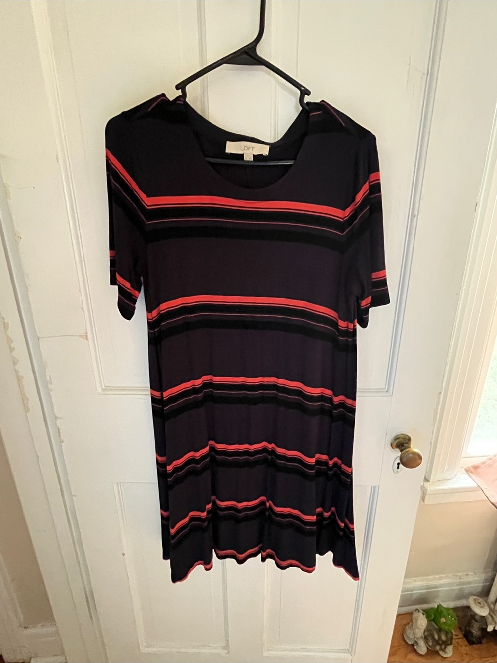 LOFT Navy Mini Dress with Pink and Black Stripes